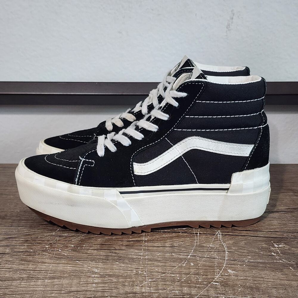 Vans Black and White Sk8-Hi Platform Sneakers - Picture 3 of 9